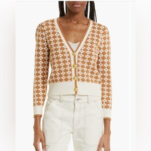 Veronica Beard Adaire Argyle Cotton Cardigan Size Medium
